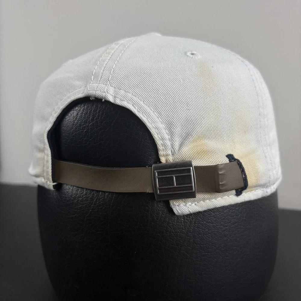 Tommy Hilfiger Hat White Cotton Spellout Dad Cap Flag Logo Adjustable Strapback